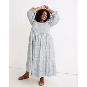 Madewell Size 2X Plus Lucie Elbow-Sleeve Smocked Midi Dress in Sunflower Field